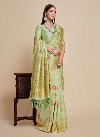 Woven Work Kanjivaram Silk Contemporary Saree In Green