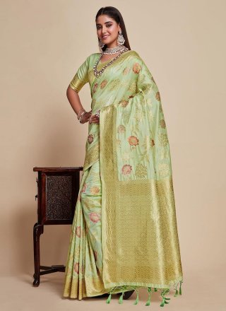 Woven Work Kanjivaram Silk Contemporary Saree In Green