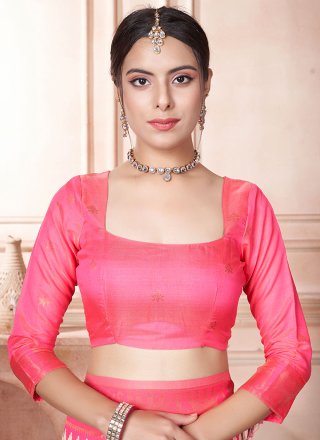 Woven Work Kanjivaram Silk Designer Sari In Cream and Pink