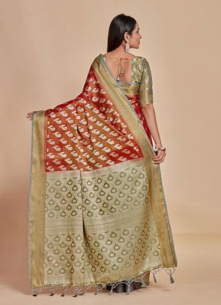 Woven Work Kanjivaram Silk Trendy Saree In Red