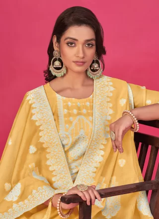 Woven Work Organza Designer In Yellow