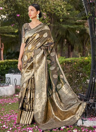 Woven Work Shimmer Classic Sari In Grey
