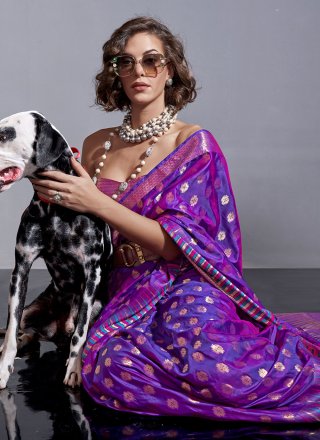 Woven Work Silk Classic Saree In Violet