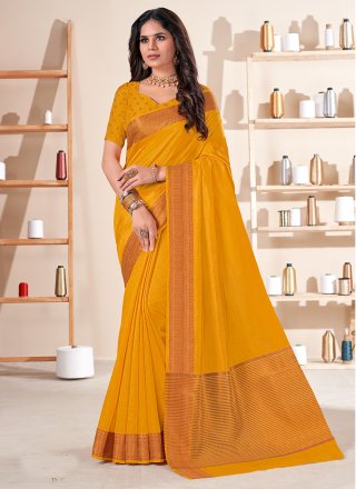 Woven Work Silk Classic Sari In Yellow