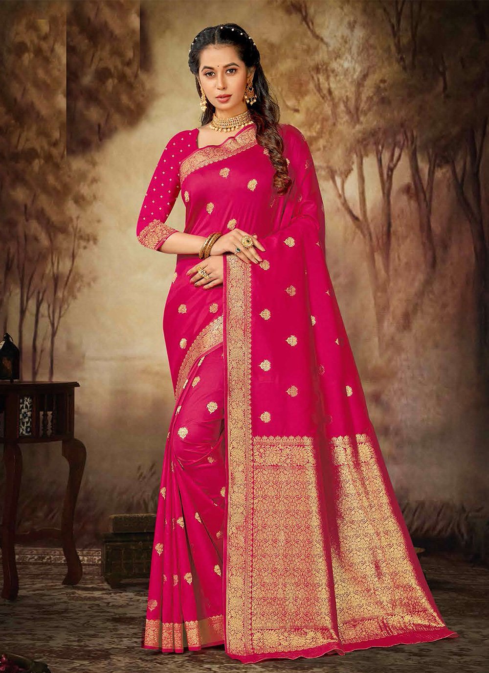 Buy Pink Organza Saree With Cutdana Embroidery