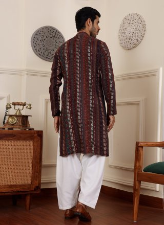 Woven Work Silk Kurta Pyjama In Multi Colour