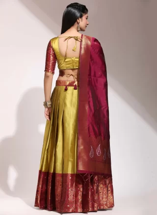 Woven Work Silk Lehenga Choli In Gold