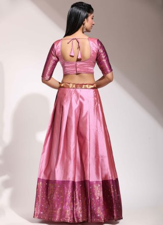 Woven Work Silk Lehenga Choli In Pink for Ceremonial
