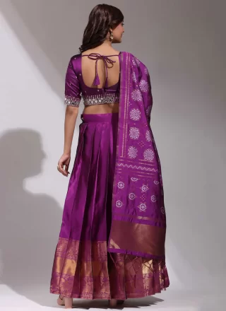 Woven Work Silk Lehenga Choli In Purple for Ceremonial