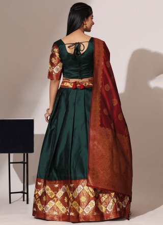 Woven Work Silk Lehenga Choli In Teal for Ceremonial