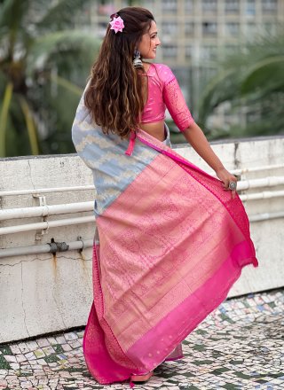 Woven Work Silk Traditional Saree In Blue for Ceremonial