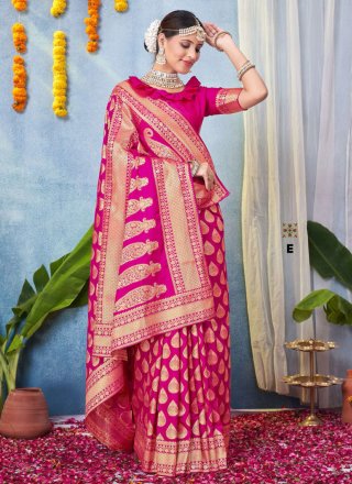 Woven Work Silk Trendy Saree In Pink
