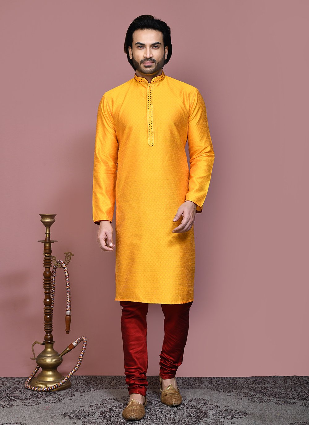 Buy Yellow Art Silk Kurta Pyjama with 291634