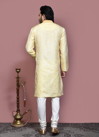 Yellow Art Silk Resham and Woven Work Kurta Pyjama