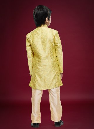 Yellow Banarasi Jacquard Sherwani Kids Wear