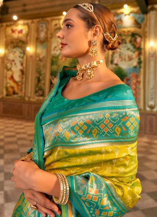Yellow Banarasi Silk Classic Sari