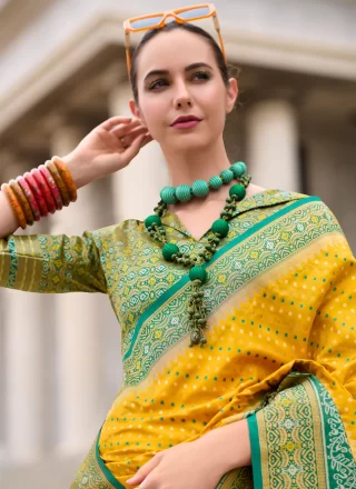 Yellow Banarasi Silk Contemporary Saree