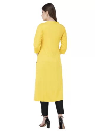 Yellow Blended Cotton Designer Kurti