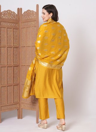 Yellow Chanderi Embroidered Work Pant Style Suit
