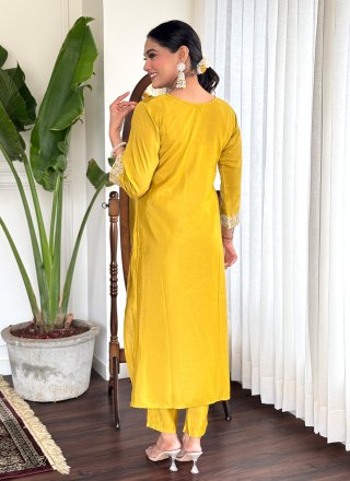 Yellow Chanderi Embroidered Work Salwar Suit