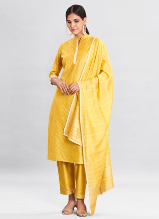 Yellow Chanderi Salwar Suit with Embroidered Work for Ceremonial