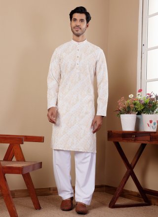 Yellow Chikankari and Embroidered Work Viscose Kurta Pyjama