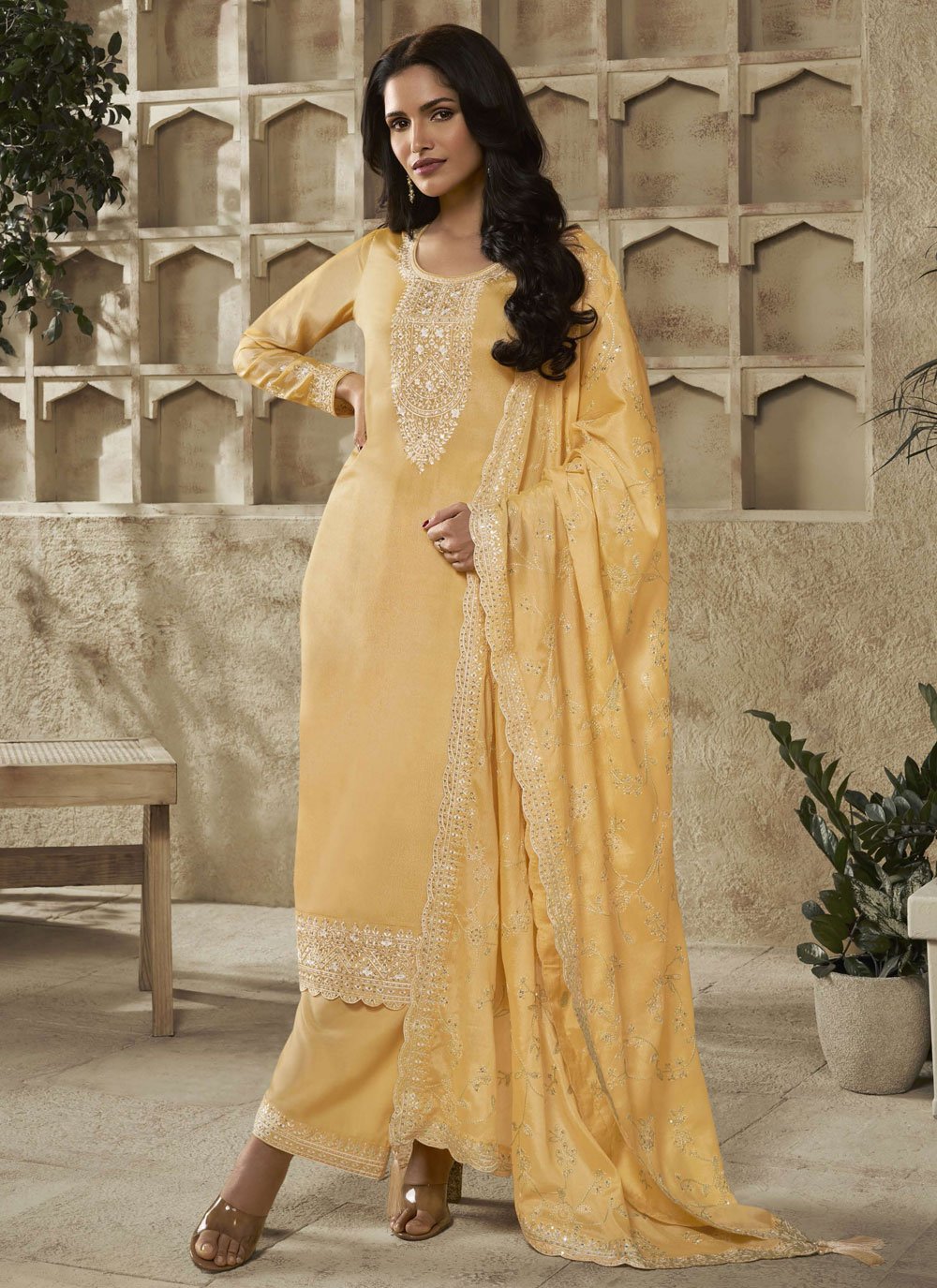 Plain yellow salwar clearance suit