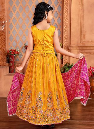 Yellow Chinon Readymade Lehenga Choli with Embroidered Work