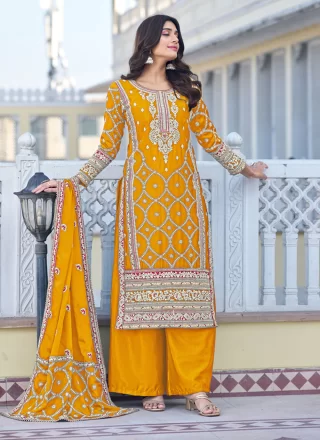 Yellow Chinon Trendy Suit