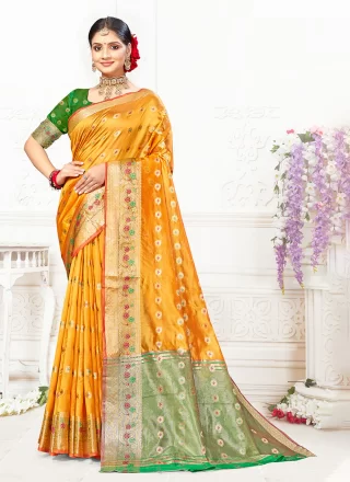 Yellow Cotton Casual Saree with Thread Work