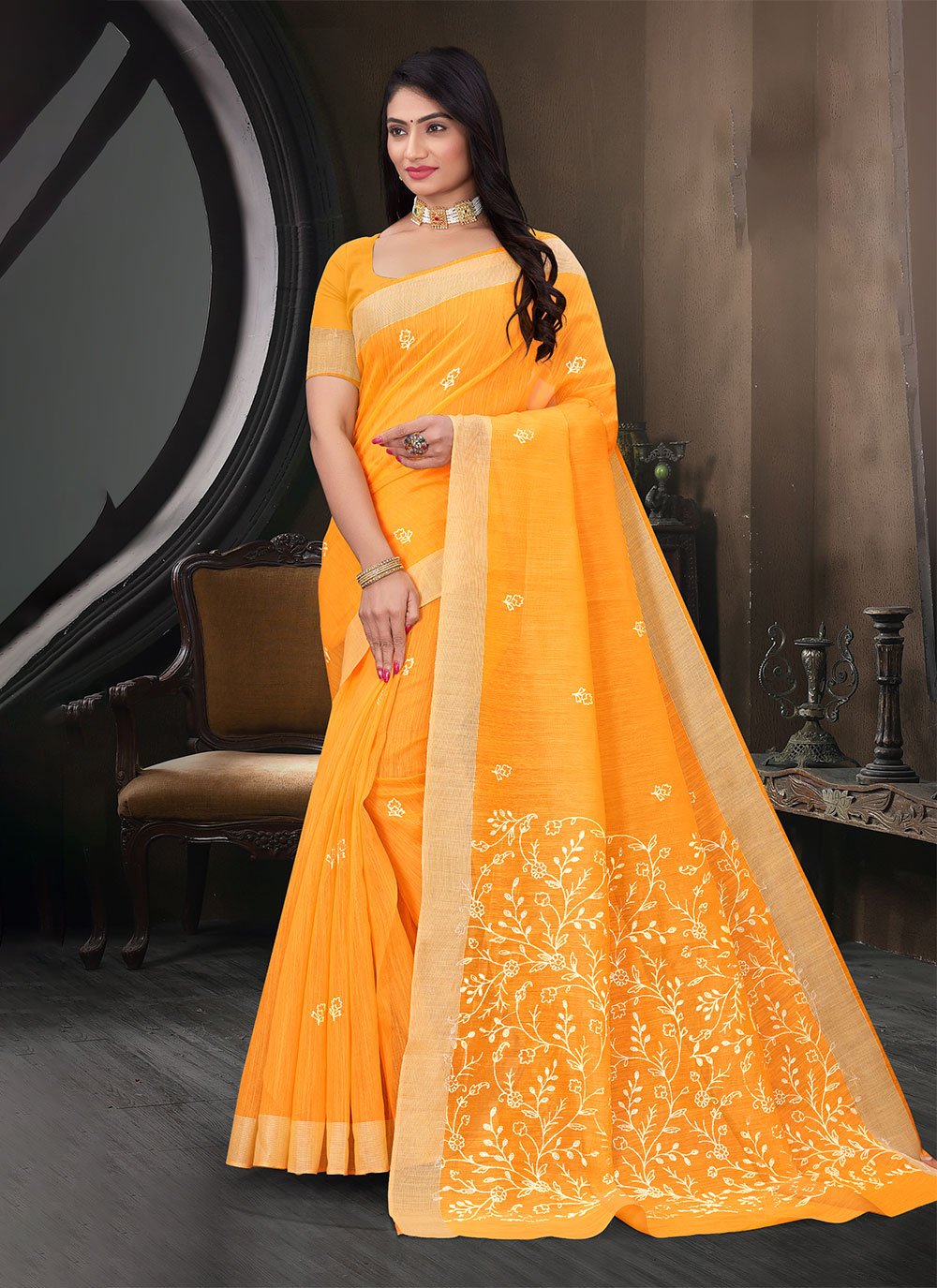 Yellow on sale khadi saree