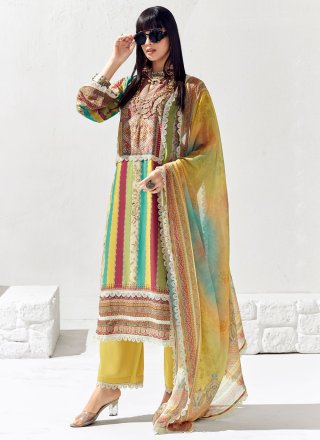 Yellow Cotton Lawn Digital Print and Embroidered Work Salwar Suit for Women