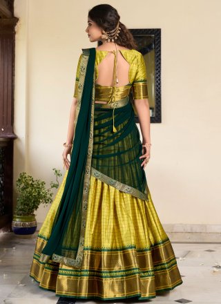 Yellow Cotton Silk Weaving Work Lehenga Choli for Women