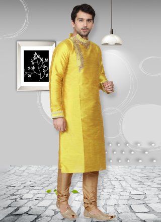 Yellow Dupion Silk Kurta Pyjama