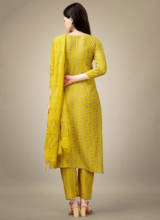Yellow Embroidered and Lace Work Rayon Salwar Suit