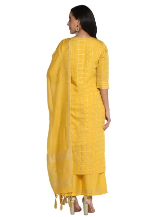 Yellow Embroidered Work Chanderi Palazzo Salwar Suit