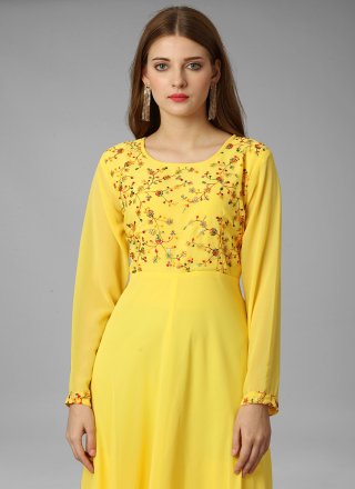 Yellow Embroidered Work Georgette Gown