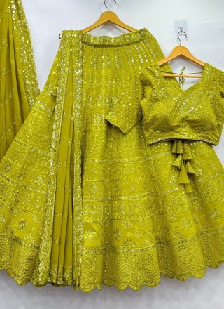 Yellow Faux Georgette Lehenga Choli with Sequins Work