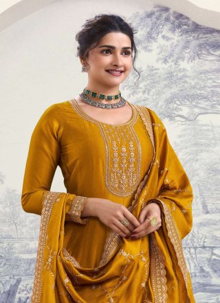 Yellow Georgette Anarkali Suit with Embroidered Work