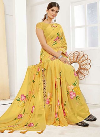 Yellow Georgette Casual Saree