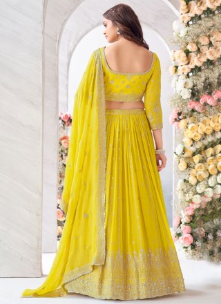 Yellow Georgette Embroidered and Sequins Work Readymade Lehenga Choli for Engagement