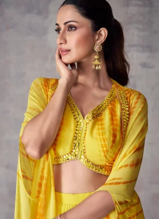 Yellow Georgette Embroidered Work Jacket Style Suit