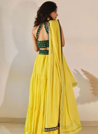 Yellow Georgette Plain Work Lehenga Choli