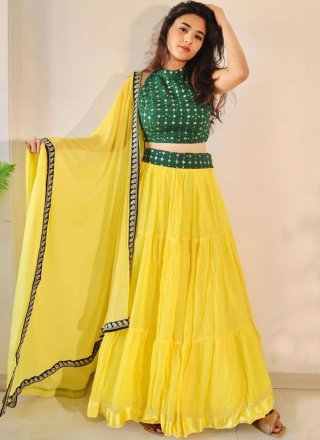 Yellow Georgette Plain Work Lehenga Choli