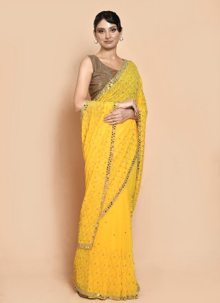 Yellow Georgette Traditional Saree
