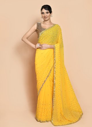 Yellow Georgette Traditional Saree