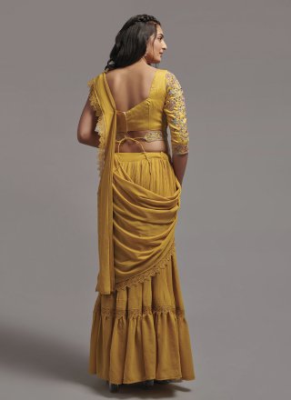 Yellow Georgette Traditional Saree with Embroidered, Sequins and Thread Work for Women