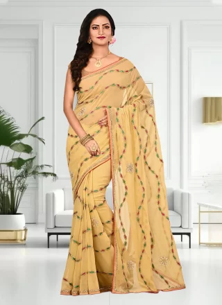 Yellow Hand Work Georgette Trendy Saree