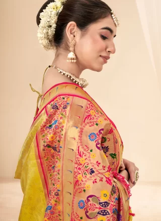 Yellow Handloom Silk Trendy Saree with Jacquard Work