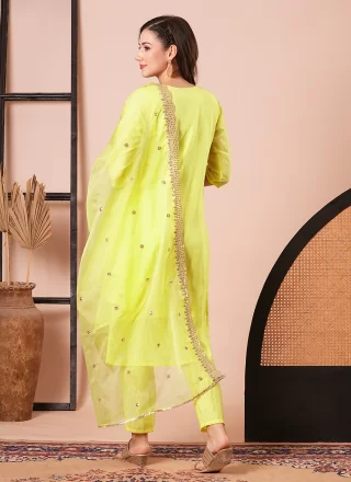 Yellow Jacquard Embroidered and Woven Work Pant Style Suit for Ceremonial